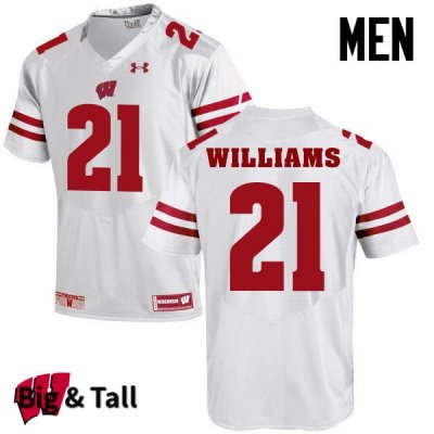 Men's Wisconsin Badgers NCAA #18 Caesar Williams White Authentic Under Armour Big & Tall Stitched College Football Jersey XC31I15SL